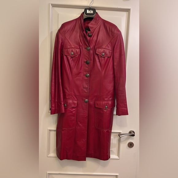 EDO Jackets & Blazers - VINTAGE Y2K Women's Red genuine Leather Trench Coat mid length size M